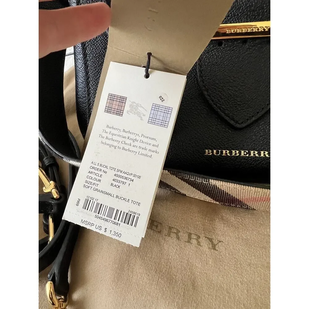 Burberry Black Grainy Leather Small Buckle Tote Bag - Picture 12 of 16